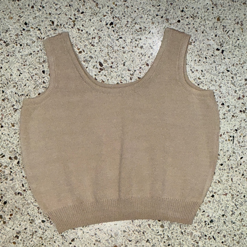 St John Basics Marie Gray tan nude knit tank medium m